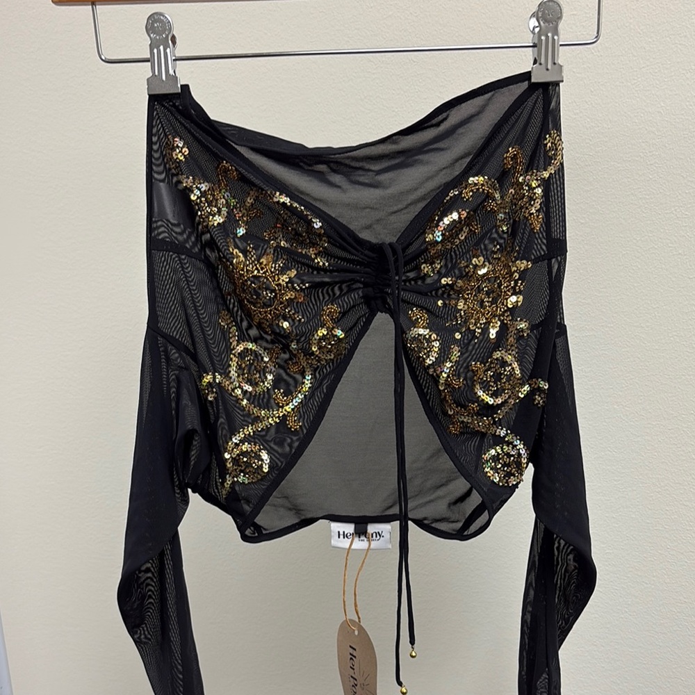 Black and Gold Embellished Crop Blouse